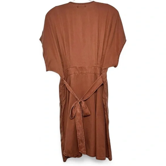Quince Vintage Wash Tencel Button Front Dress Terracotta M - Picture 8 of 13